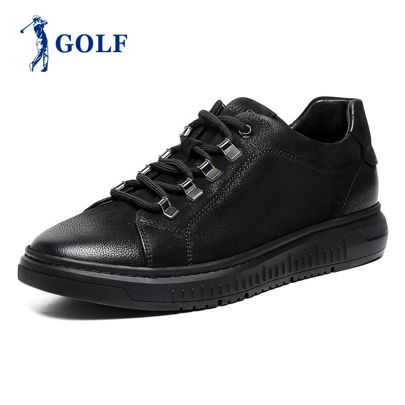 GOLF/高尔夫男鞋新品磨砂牛皮复古百搭耐磨低帮板鞋男系带透气滑板休闲皮鞋 黑色 43