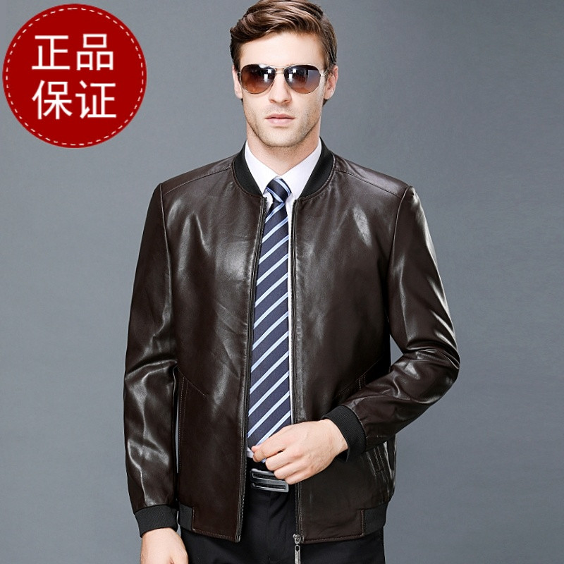 海宁真皮皮衣男绵羊皮男士机车皮夹克男棒球服韩版潮2021新款帅气鄂尔多斯金利来恒源祥劲霸雅戈尔阿玛尼千纸鹤梦特娇外套男 1978扣子黑色加绒 L/175/92A