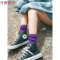 袜子女中筒袜韩版学院风百搭紫色长袜彩色薄款韩国堆堆袜纯棉潮袜 均码 卡其3双装