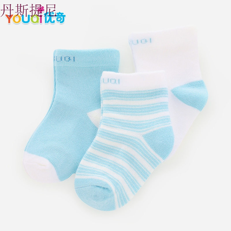 婴儿棉袜子新生0个月3初生春秋冬1岁6男童宝宝儿童女童中筒长袜子_1 S码/推荐0-9个月 秋【三双装】蓝