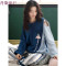 秋款睡衣女2018新款韩版宽松大码可爱长袖春秋纯棉套装家居服秋季_4 M码（适合：80-105斤） X-674