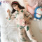 睡衣女春秋季和服青瓜长袖纯棉两件套装韩版清新学生大码冬家居服_1_7 L FZ#663白色（送眼罩）