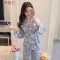 和服睡衣女春秋季花朵长袖纯棉两件套装韩版清新学生大码冬家居服_7 XL FZ#662#合欢草（送眼罩）