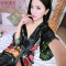 睡裙女冰丝夏季睡袍女性感睡衣衬衫睡裙丝绸家居服春秋晨袍和服薄_7 175(XXL) 美女袍黑色