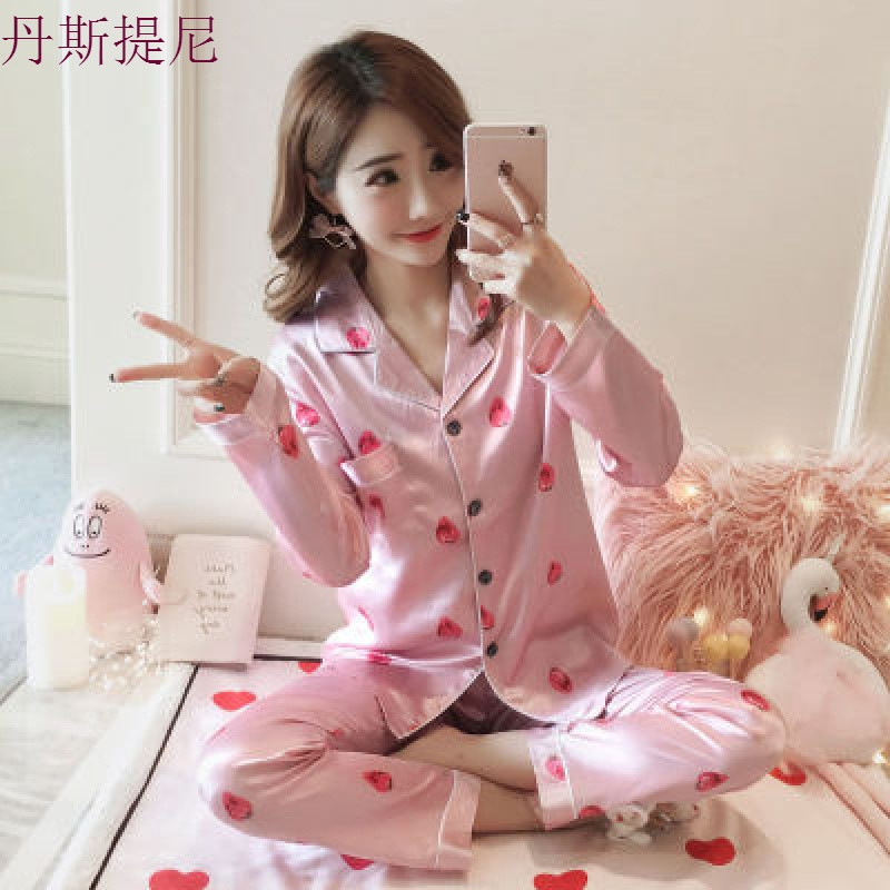 春秋季长款真丝睡衣女士长袖薄款夏季性感女冰丝绸两件套装家居服_12 L码建议100-119斤 MBN-363#粉色草莓