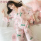 和服睡衣女秋季长袖纯棉两件套装狮子韩版清新学生春秋大码家居服_2 XL FZ#662#合欢草（送眼罩）