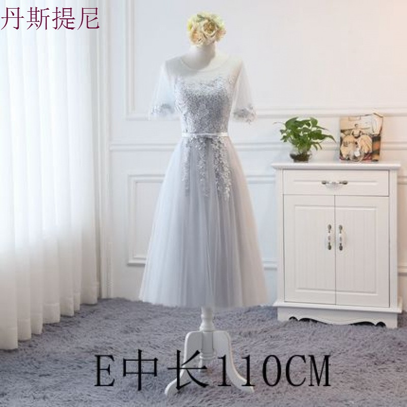 伴娘服中长款2018新款韩版灰色姐妹团伴娘礼服裙婚礼闺蜜装晚礼服_0 XXXL E中长款