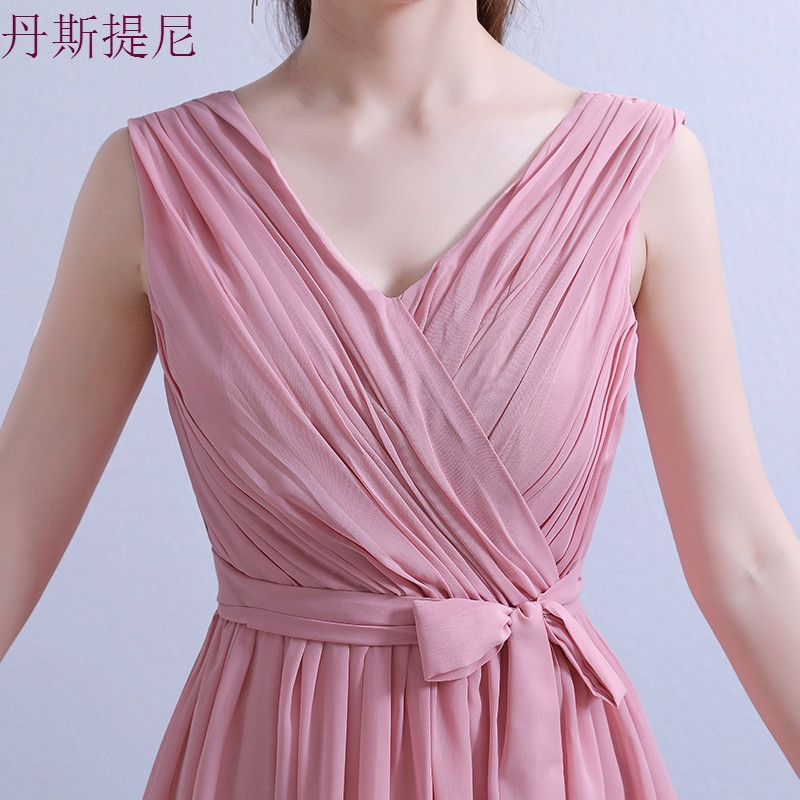 伴娘服女2018新款秋冬优雅显瘦婚礼宴会长款姐妹伴娘团闺蜜小礼服 L 双肩款