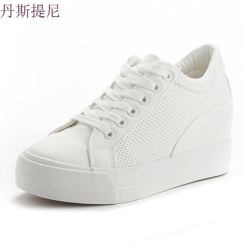 18春秋季新款黑白色软皮面小白鞋韩版厚底内增高休闲帆布鞋女学生_1 网面白色 37