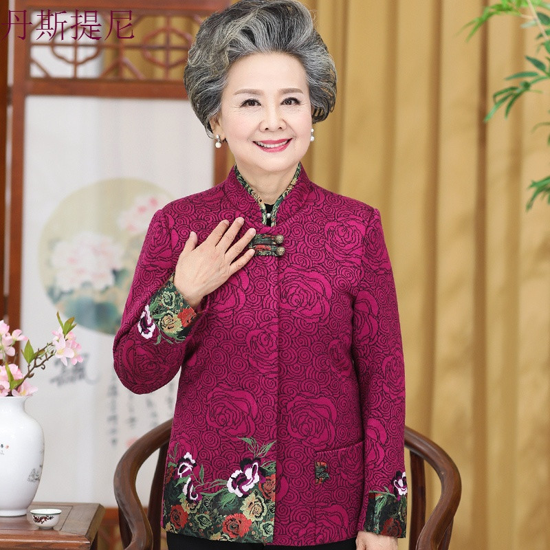奶奶装秋装套装中老年人女装60-70岁妈妈春秋外套唐装老人衣服80 2XL（建议105-120斤） 玫红大花