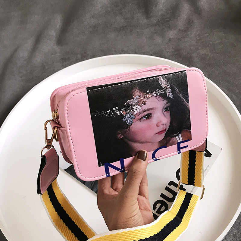 桂兰珊（Guilanshan）女包2018夏天新款韩版喷绘小包包ins超火宽肩带单肩包 粉色