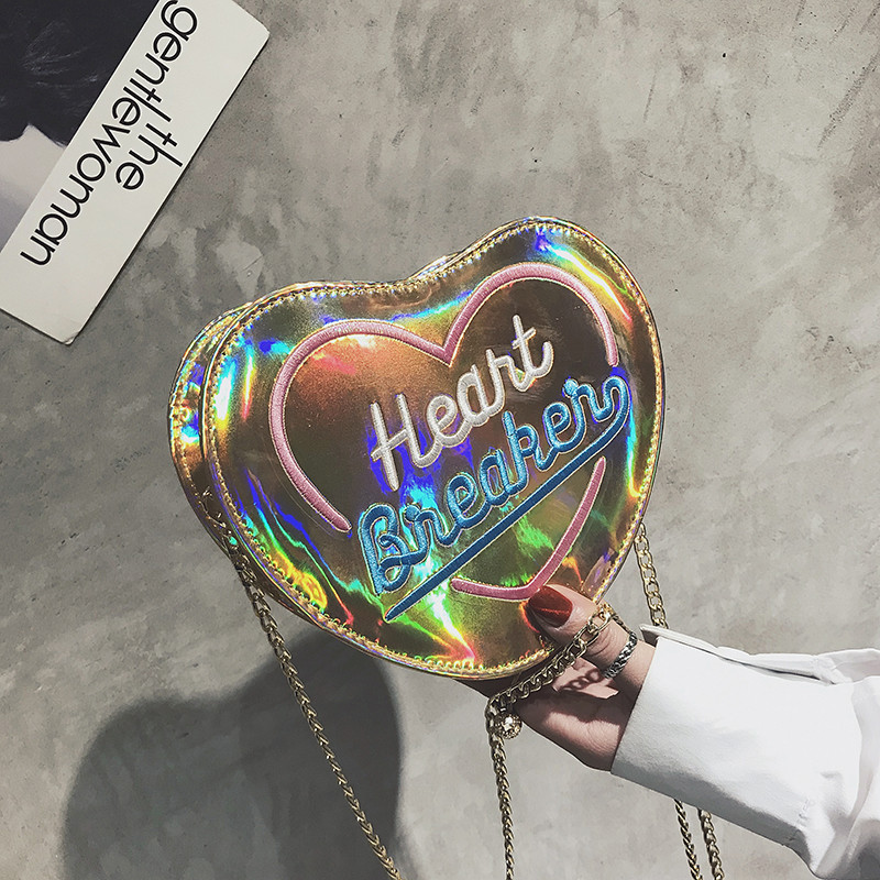 桂兰珊（Guilanshan）ins超火小包包2018新款桃心女包韩版chic链条单肩包 金色