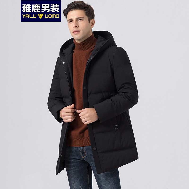 雅鹿男装新款羽绒服修身保暖贴身易打理爸爸装男士休闲S03EDYA18807 黑色 190/XXXL