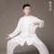 中国风天丝麻太极服女秋冬太极拳练功服男晨练服竖琴纹_1_4 XS 卡其黑双色天麻长袖