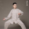 中国风天丝麻太极服女秋冬太极拳练功服男晨练服竖琴纹_1_4 XS 岩石灰黑扣天麻长袖