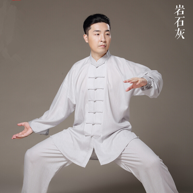 中国风天丝麻太极服女秋冬太极拳练功服男晨练服竖琴纹_1_4 M 岩石灰天麻长袖