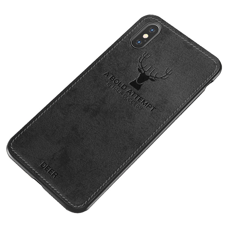 苹果Xs手机壳 布纹硅胶软壳 XR麋鹿黑色