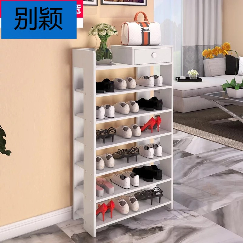 别颖经济型带抽屉多层鞋架厅柜简易家用组装收纳现代防尘鞋柜_7_6 7层60cm白柳木