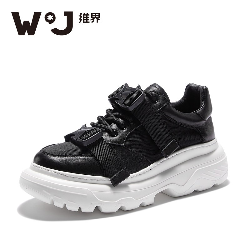 维界秋冬男鞋韩版潮流时尚厚底休闲鞋新款个松糕鞋潮老爹鞋_1 黑色 39
