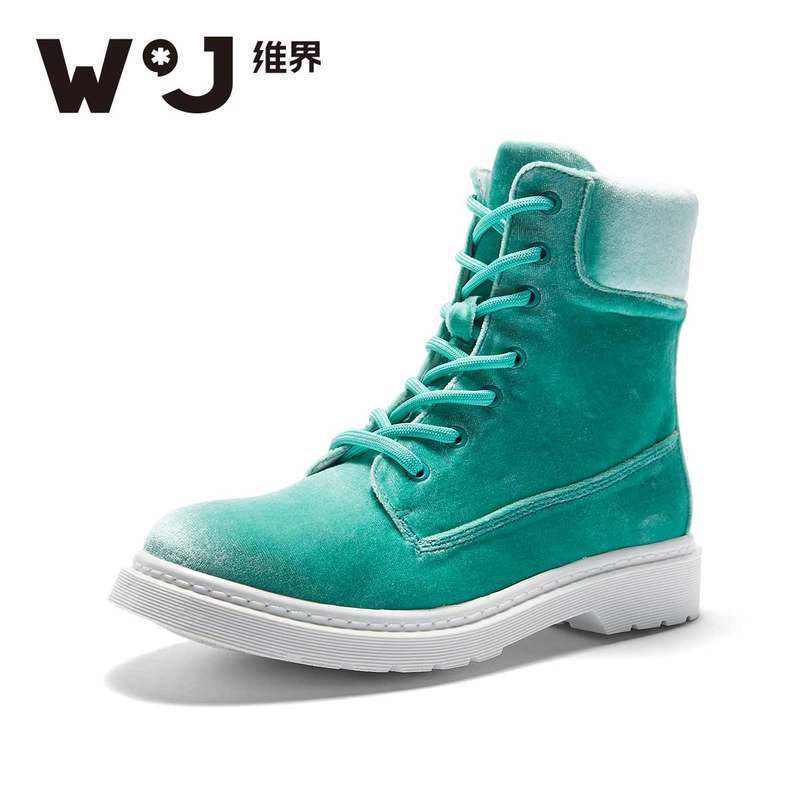 WIJI新款时尚欧美街头休闲鞋潮流个性纯色透气舒适圆头女靴帅气女_1 绿色 38
