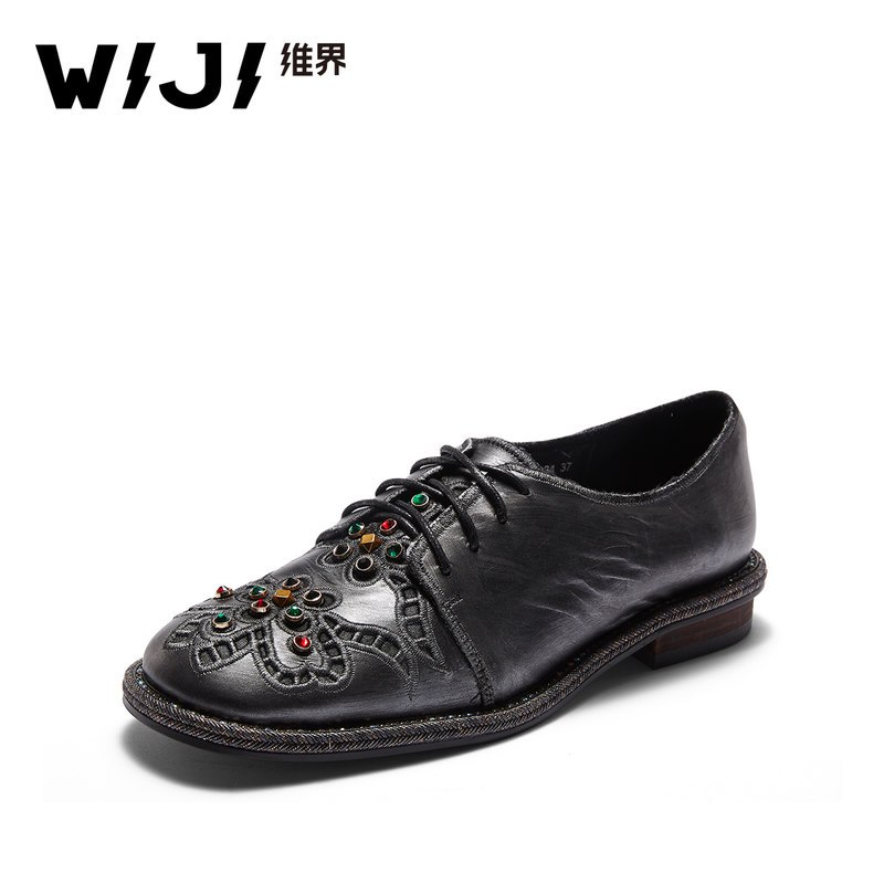 WIJI2018秋冬季新款摩登街头时尚低帮商务皮鞋个性英伦风女鞋子潮_1 枪银色 39