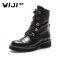 WIJI秋冬季新款时尚加绒马丁靴休闲英伦复古中筒女靴子个性绑带潮_1 黑色 37