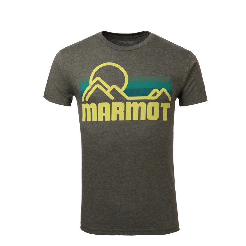 marmot/土拨鼠春夏新款情侣透气棉质圆领短袖T恤/F900446_1 S 橄榄绿花灰色（男款）