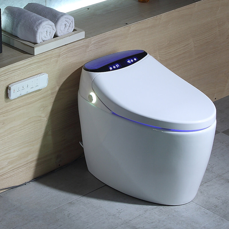 多功能智能马桶家用一体式遥控全自动翻盖即热冲洗烘干电动坐便器 V9007-天蓝色 400mm