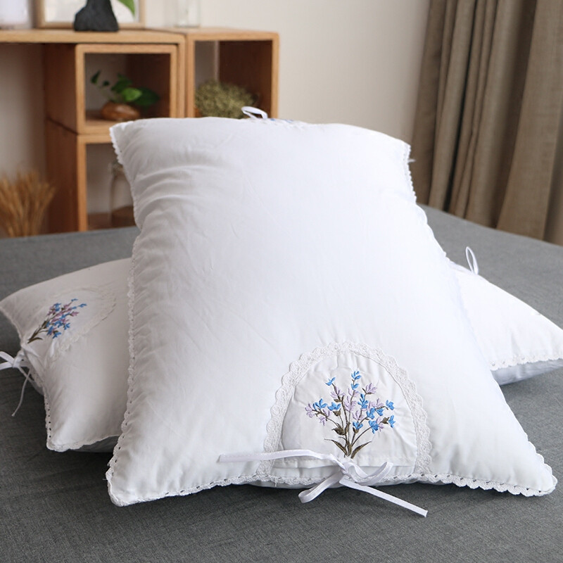 薰衣绣花刺绣蕾丝花边枕头芯羽丝绒枕超柔舒适枕芯薰衣枕