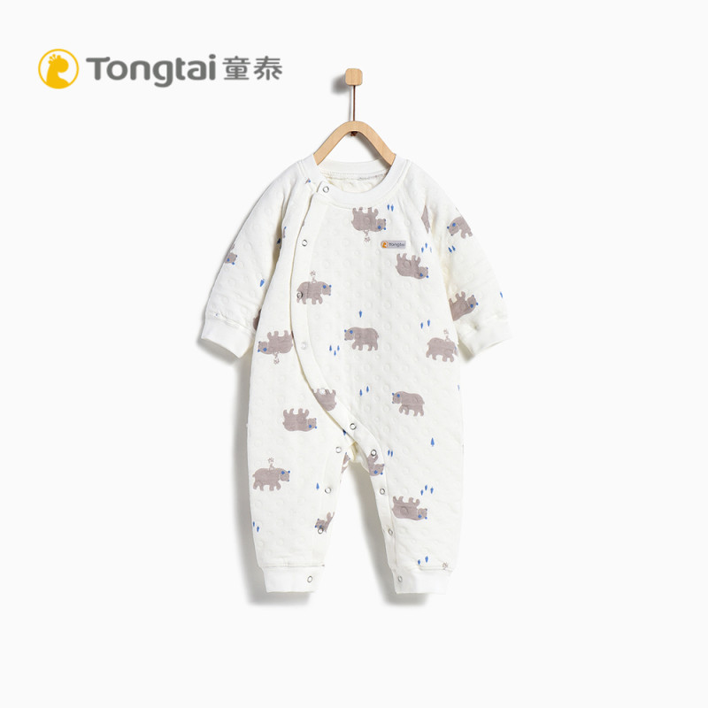 童泰TONGTAI纯棉加厚连体衣1-2岁偏开保暖连体内衣哈衣爬服婴幼儿通用90cm 小熊 90cm