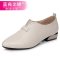 秋季鞋子2018新款时尚女士皮鞋百搭粗跟韩版中跟单鞋真皮春秋女鞋 米色 43