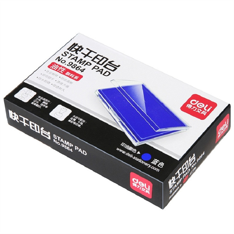 【精选】得力(deli)9864蓝色透明外壳方形快干印台印泥 137*88mm（12只价格）