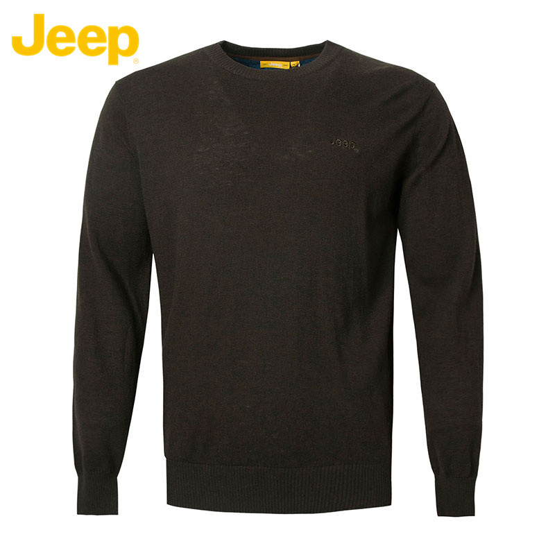 JEEP/吉普 男装休闲修身版圆领毛衣 JW15KS405 180/115(54) 军绿色N7