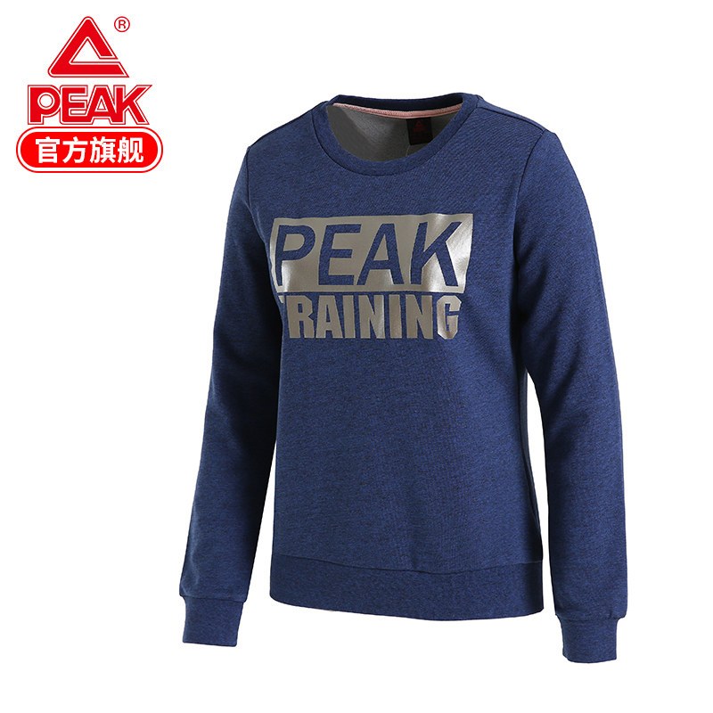 匹克（PEAK）女子卫衣2018秋冬新款长袖圆领套头休闲服训练上衣 3/XL/180 深蓝花纱