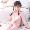儿童空长袖睡衣纯棉女童家居服秋冬儿童连帽休闲可外穿套装 100cm 斥染粉