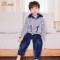 男童珊瑚绒家居服套装秋冬季儿童法兰绒保暖加厚睡衣宝宝小孩翻领 120cm 浅灰色