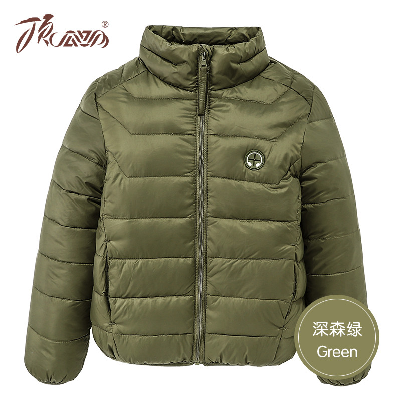 儿童羽绒服女大童轻薄款男童宝宝羽绒服童装幼儿小童立领外套加厚 100cm 深森绿