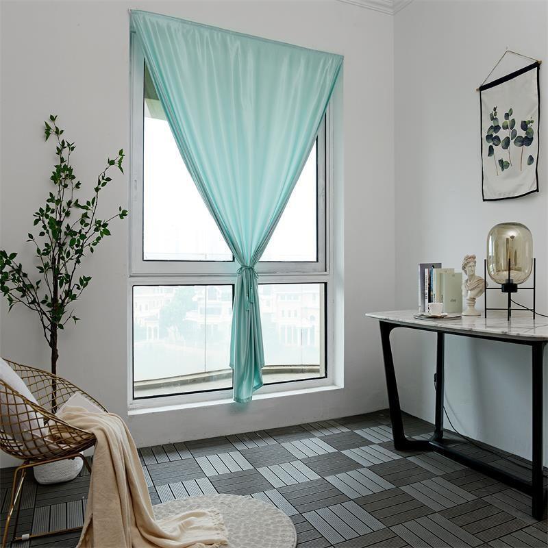 简易免打孔安装粘帖式魔术贴窗帘遮光布平面窗出租房黏贴遮阳 宽2米X高2.7米 青色