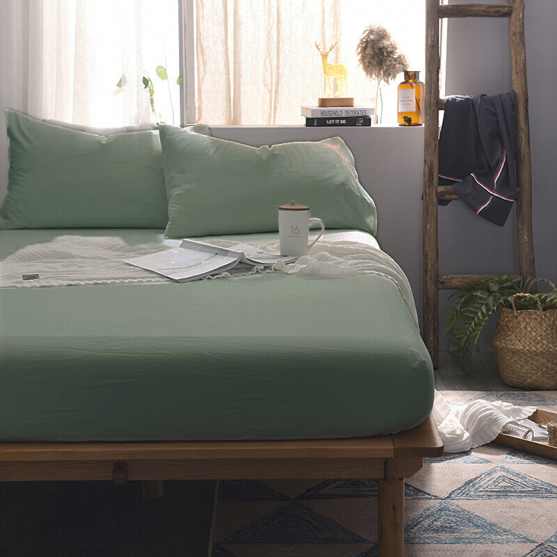 水洗棉单件床笠棉1.5m1.8米床罩床垫保护套棉床单_4_2 单件床笠180cmx200cm 绿色