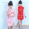 儿童旗袍夏季女童唐装中国民族风绣花短袖小孩女孩公主童装礼服 140红色的掉色介意的慎拍 荷花粉色