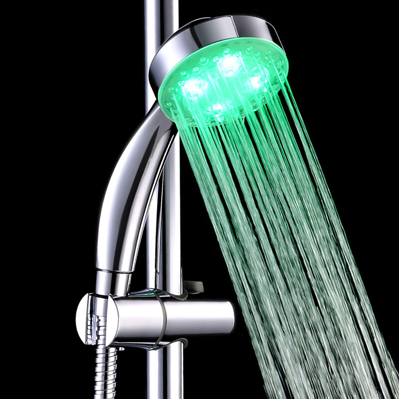 七彩自变喷头温控三色LED手持花洒热水器浴室喷头光花洒淋浴头_2 单绿色