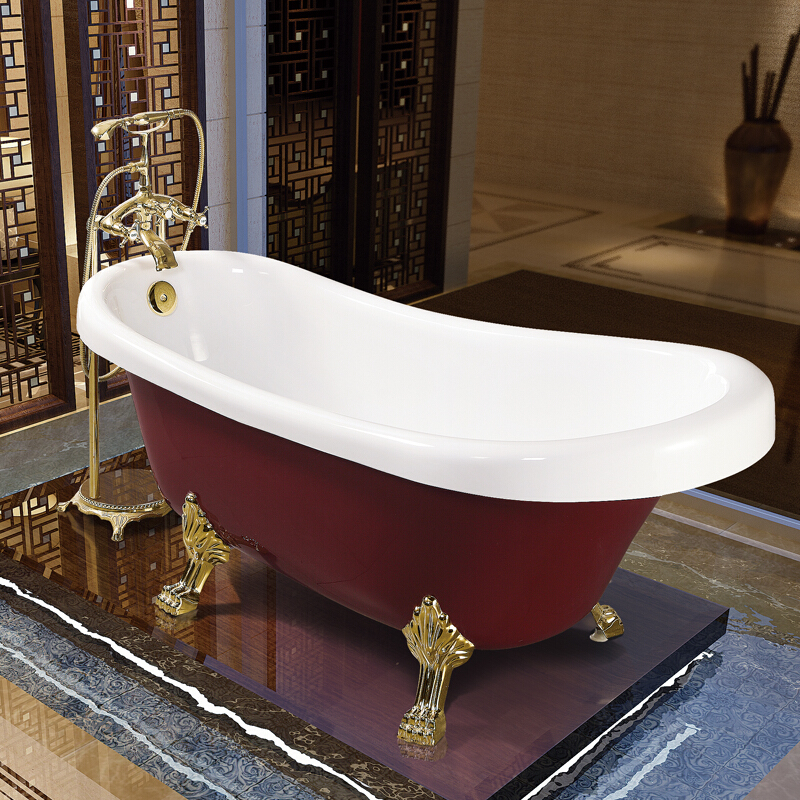 新款亚克力贵妃浴缸独立式浴缸彩色浴盆欧式浴盆大浴池811珠光板材质不含龙头 红色亚克力不含龙头 ≈1.5M