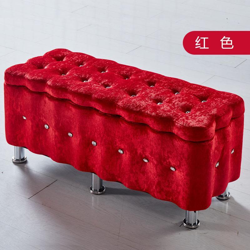 欧式沙凳试鞋凳布艺实木储藏凳服装店可储物换鞋凳长方形收纳凳_13_8 红色