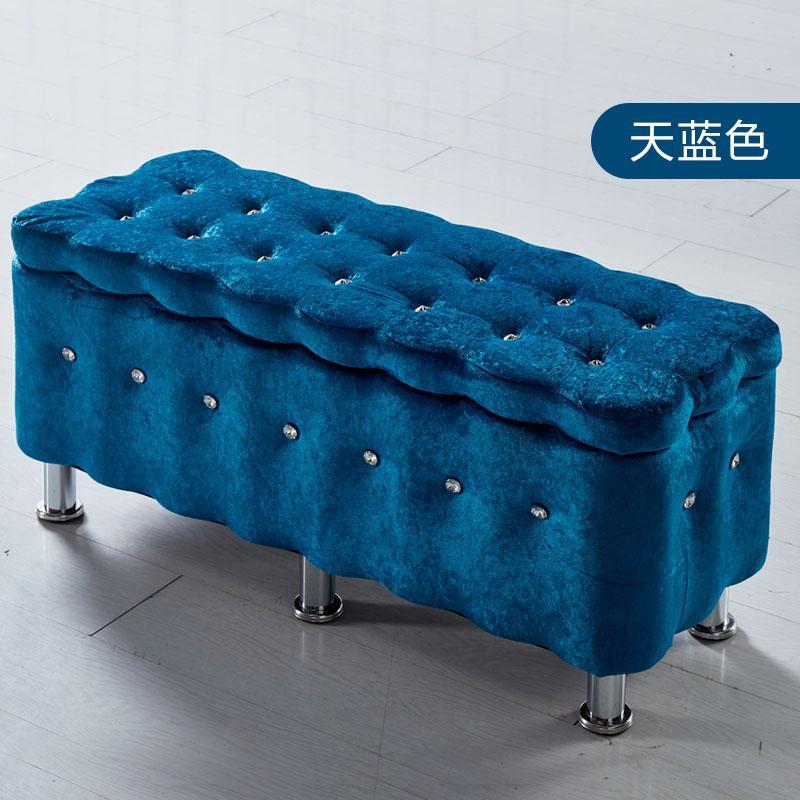 欧式沙凳试鞋凳布艺实木储藏凳服装店可储物换鞋凳长方形收纳凳_13_8 天蓝色