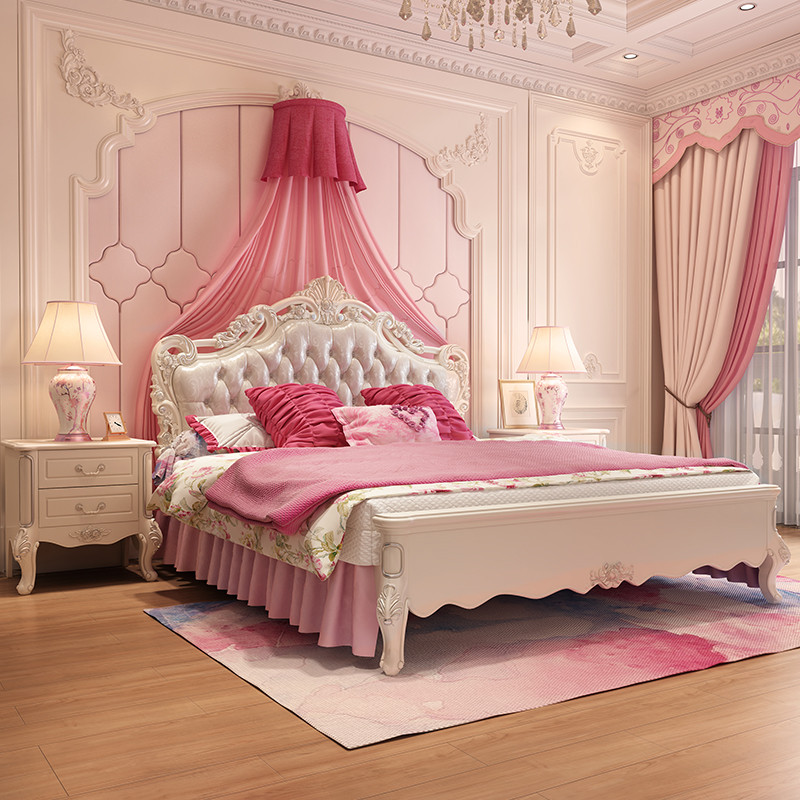 A家家具床FS001 软靠雕花床尾款1.8米高箱床