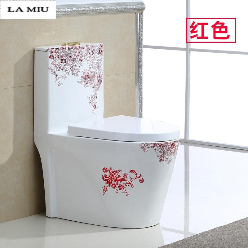 新款彩色墙排马桶家用座便器陶瓷彩金200/250/350坑距坐便器 其他/other 【红色】抗菌智洁釉+脲醛盖板