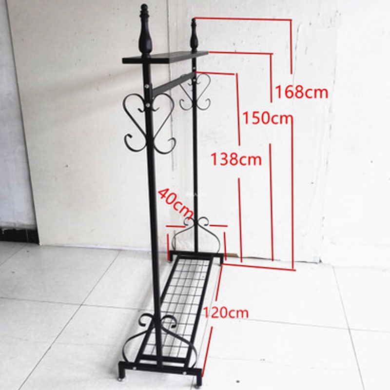 铁艺服装店展示架落地式服装货架衣服挂架挂衣服架子落地衣架单杠多色多款多功能时尚创意服装店家_2_5 黑色带双板