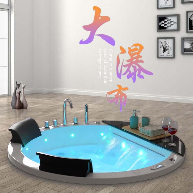 亚克力嵌入式冲浪按摩瀑布浴缸酒店商用圆形双人情侣1.2-2米浴盆 嵌入式空缸(带下水器浴枕) ≈1.4m