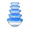 圆形玻璃冰箱保鲜碗带盖大小号收纳便携家用透明微波炉食品保鲜盒通用简约保鲜碗家用_1_1 B款五件套碗蓝色