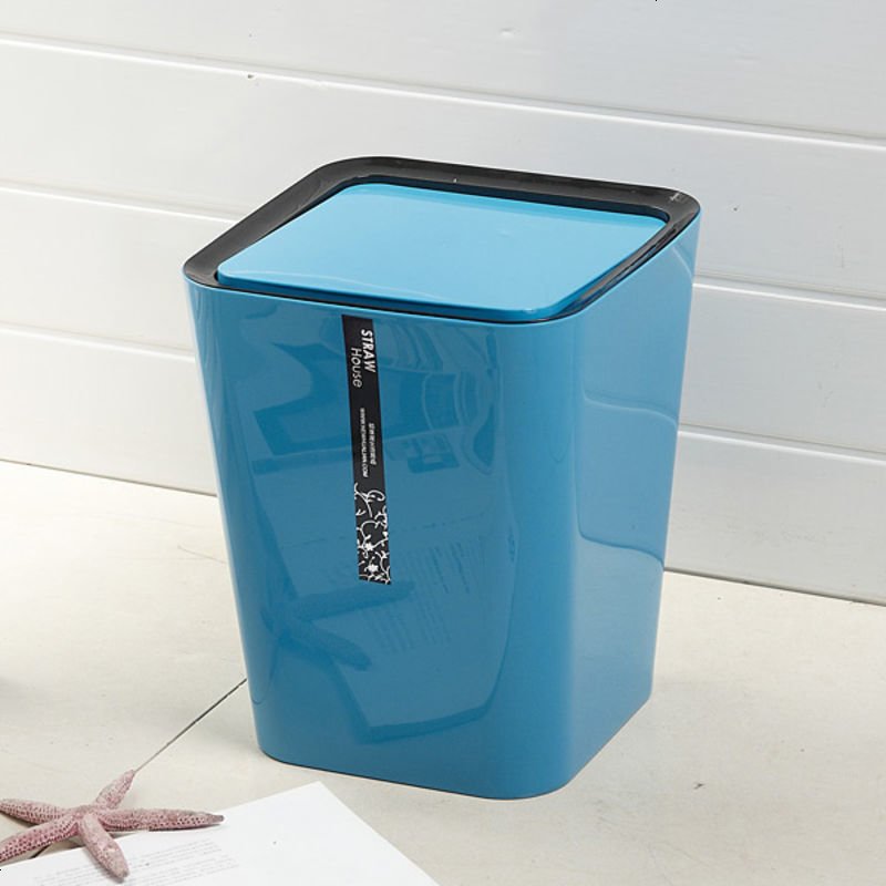 大号塑料垃圾桶时尚创意家用收纳桶厨房客厅摇盖垃圾桶_12 蓝色